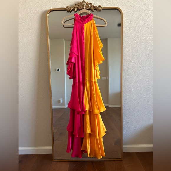 Anthropologie Pinnacle by Shruti Sancheti Mock-Neck Colorblock Ruffle  Dress NWT - Picture 2 of 5